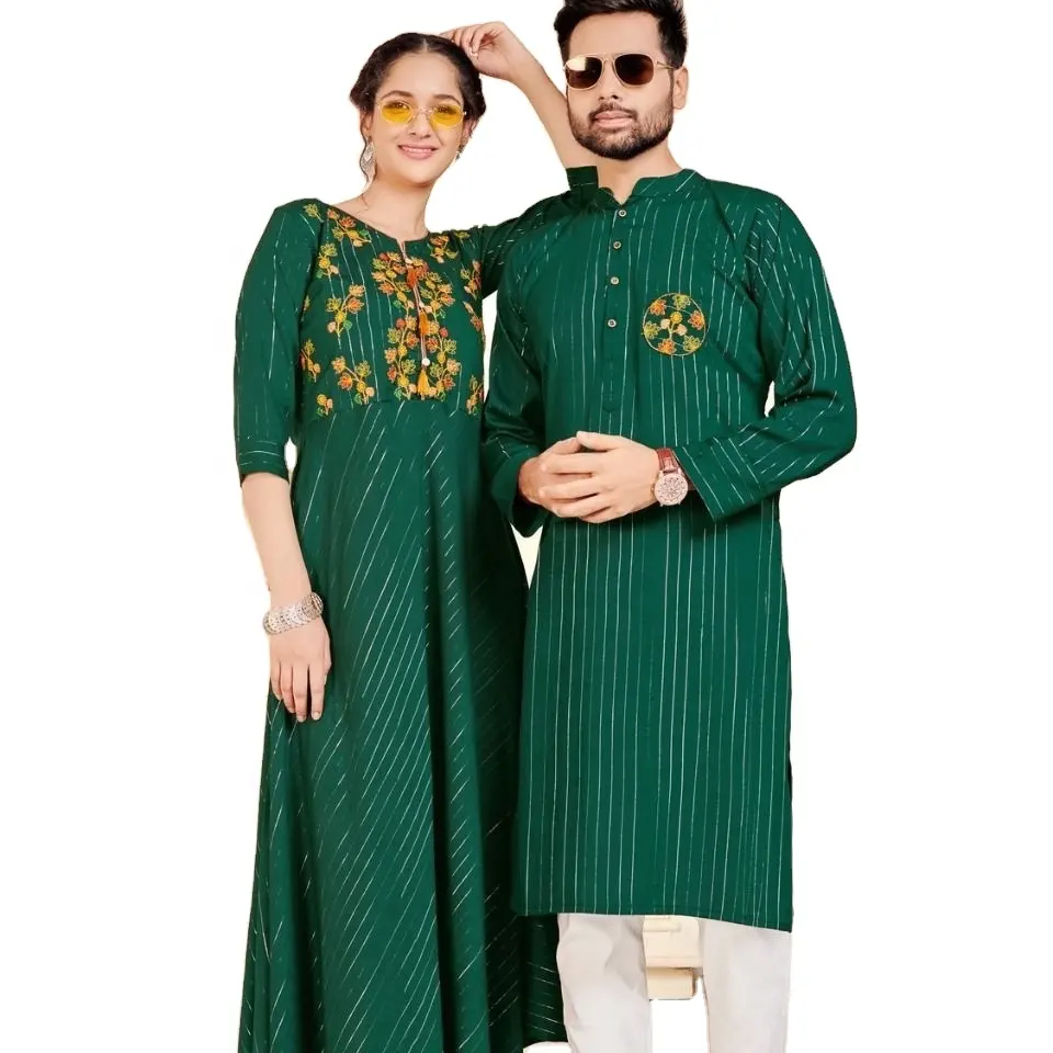Ricamo pesante lavoro designer coppia kurti combo stile indiano con collezione a basso prezzo per gemellaggio coppia abito 2023 India