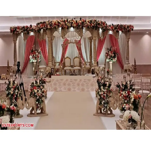 Maharani 웨딩 장식 소박한 Mandap 달라스 라운드 전망대 Mandap 인도 결혼식을위한 아름다운 빈티지 테마 꽃 결혼식 Mandap