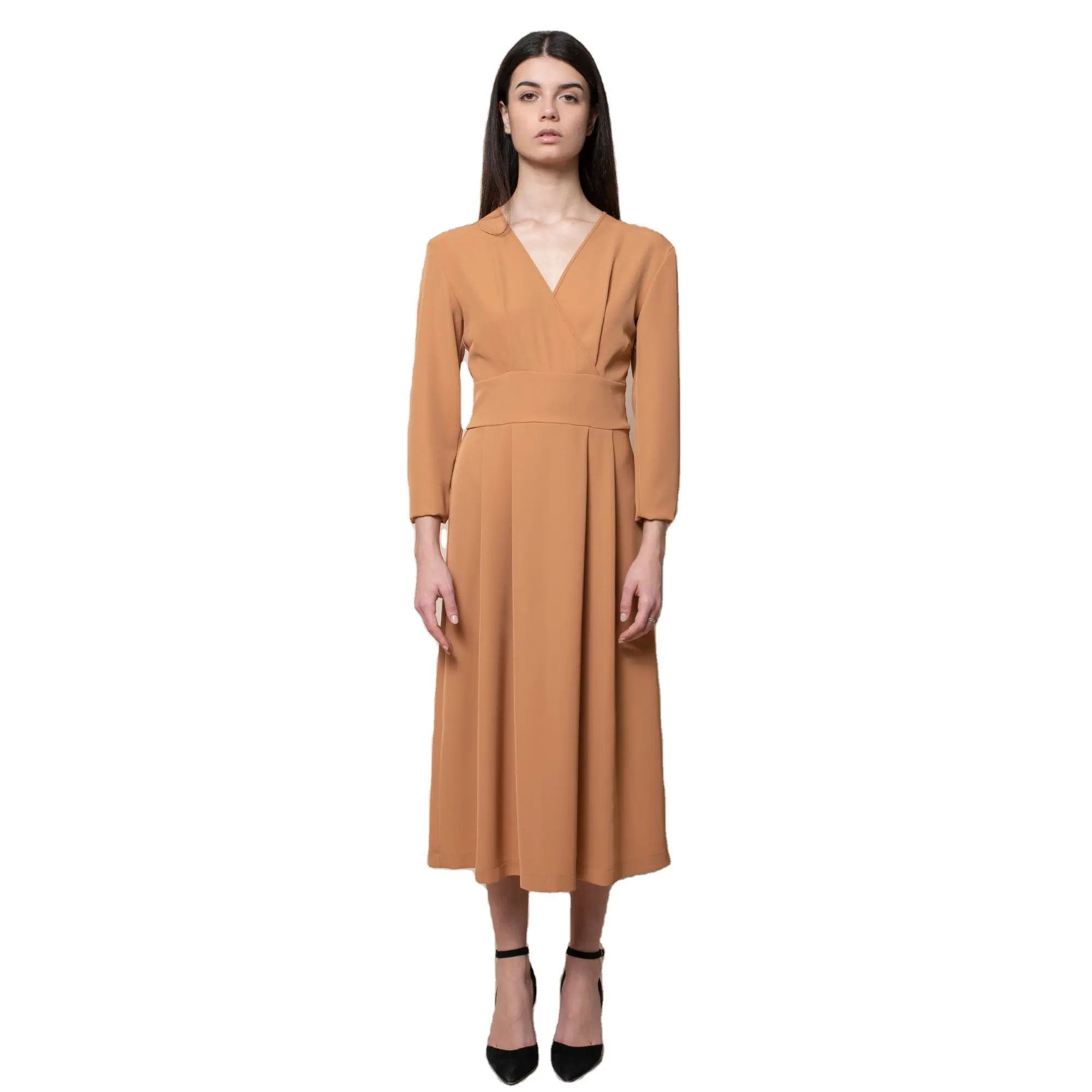 100% italienische beste Qualität langes Kleid Empire-Stil 3/4 Ärmel V-Ausschnitt mit unsichtbarem Reiß verschluss an der Seite für Zeremonien