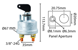 Battery Isolator Switch 250A / 450A SPST ON-OFF with Removable <strong>Key</strong> for 7N0718 Replacement Switch Panel - Product Image 4