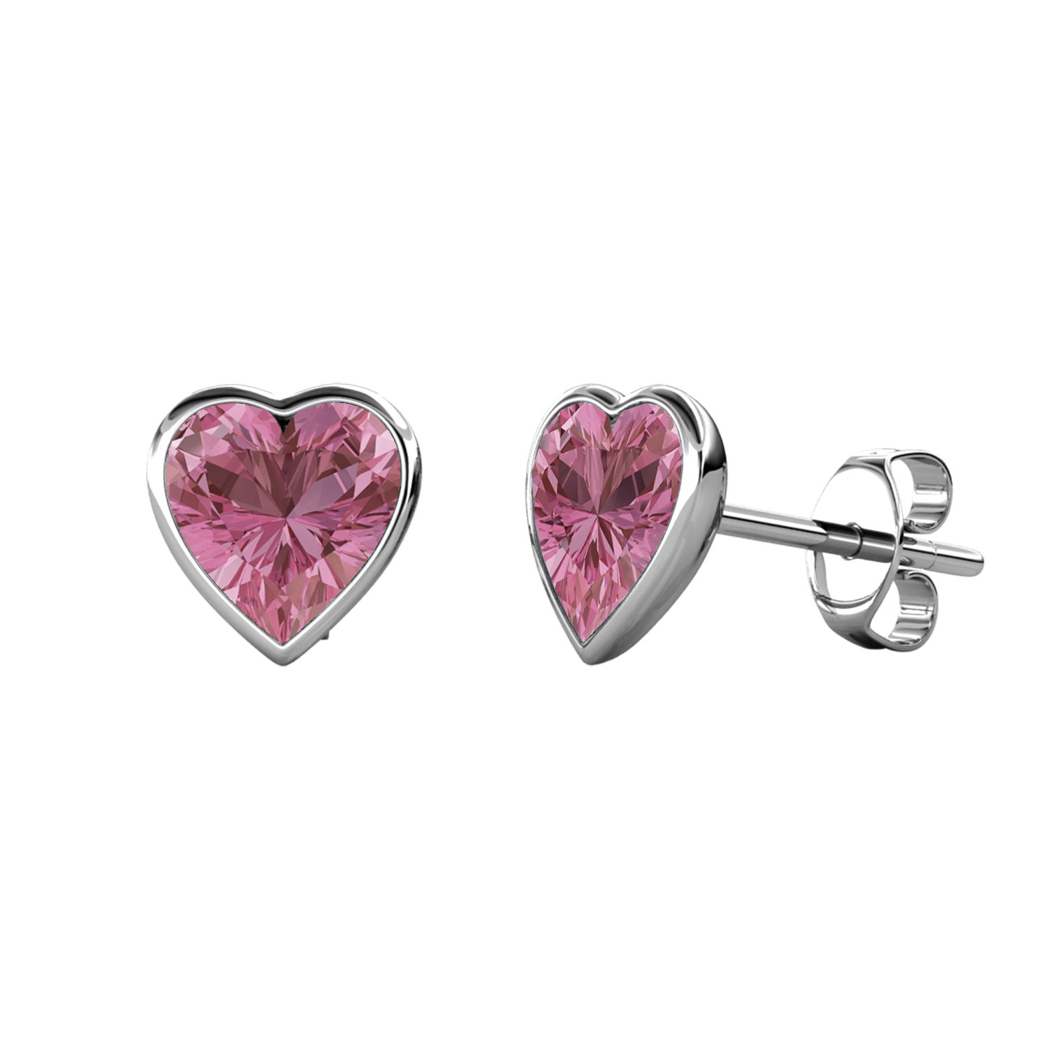 Brass With 18k WG Pink Heart Shaped Crystal Stud Earrings