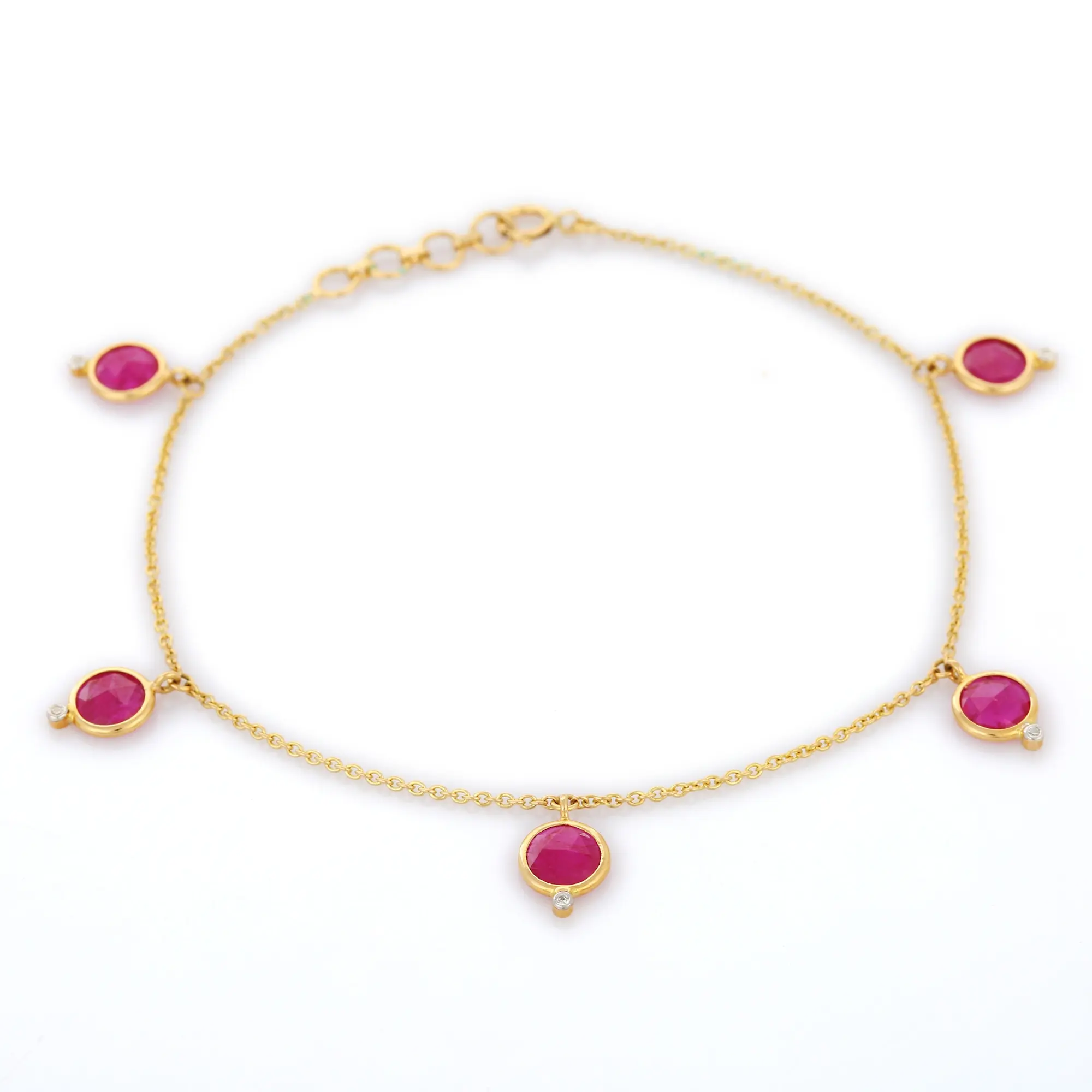 Best Selling Product Natural Round Ruby And Diamond Minimal Bracelet 18K Solid Yellow Gold Gemstone Pendant Gor Women Girls
