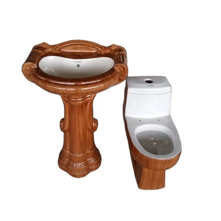 Ahşap beyaz çift renk tasarımcısı Modern sanat seramik tek parça tuvalet WC/sıhhi tesisat sifonik monoblok arapça kase komodin