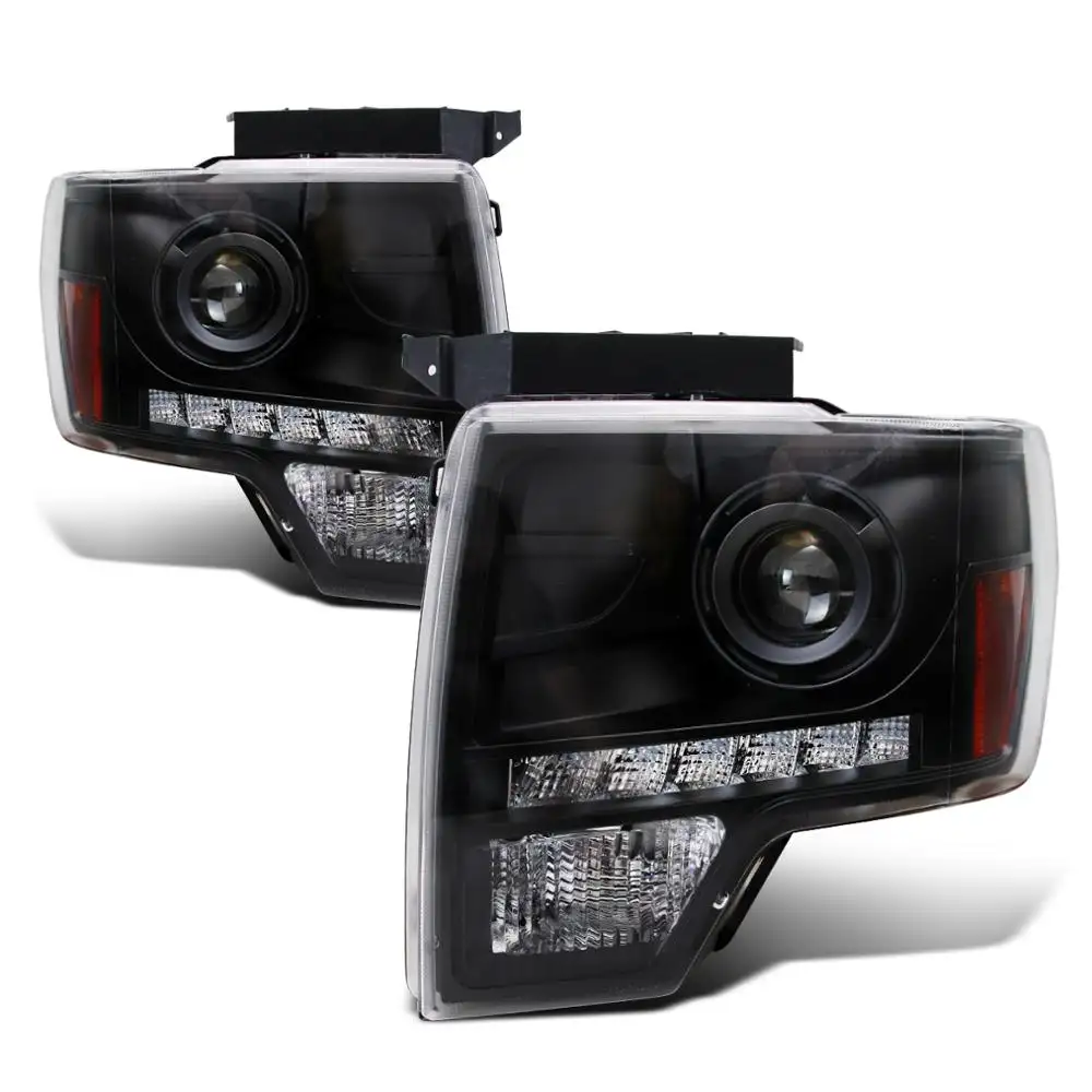 Venta caliente la luz delantera proyector faros w/ LED de luz F-150 de tira de Ford 2009-2014 (negro/claro)