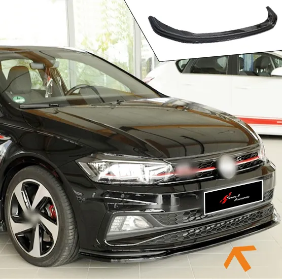 V.W Polo MK6 2017 - 2020 Rieger anteriore Lip Splitter Spoiler Kit Bodykit Gloss Black Plastic Front blade front extension