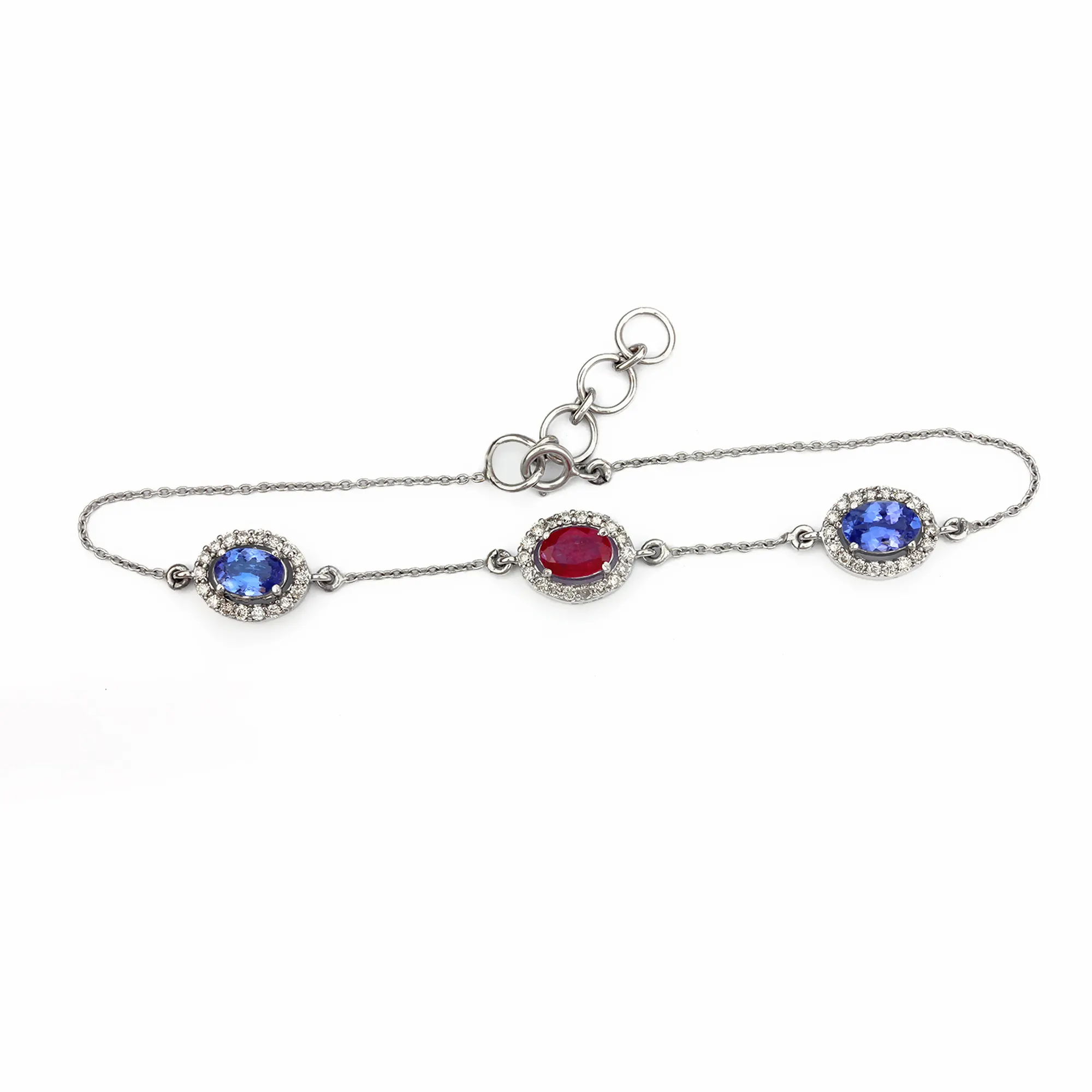 Natural Ruby & Tanzanite Gemstone Real Diamond Chain Bracelet Solid 14k White Gold Fine Jewelry Manufacturer