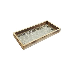 Rectangular Shape Wooden Border <strong>Inner</strong> Bone <strong>Inlay</strong> Design Wooden Serving Wedding Party Tabletop Decorating Catering Serving Tray - Product Image 1