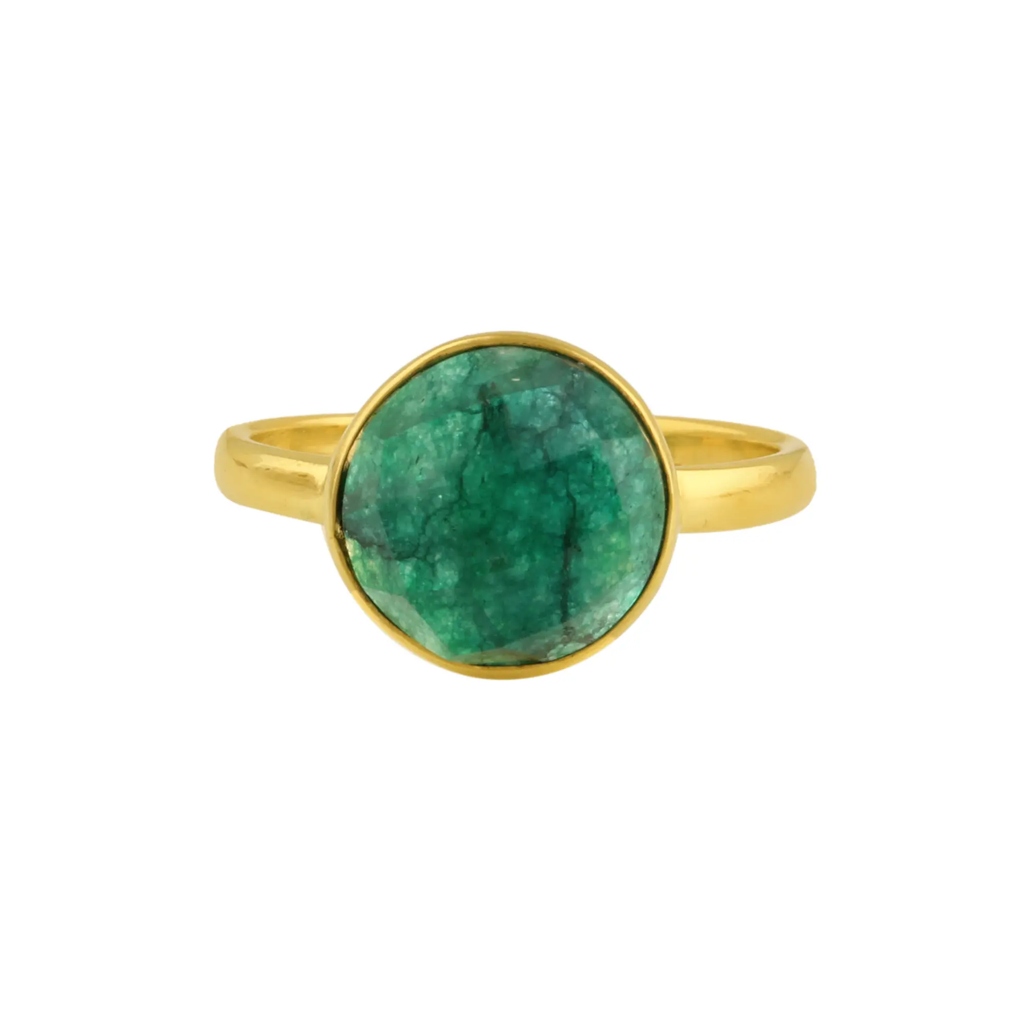 Bellissimo ultimo Design 10mm verde smeraldo quarzo pietra sfaccettata 18k oro placcato argento rotondo anello da Cocktail per lei