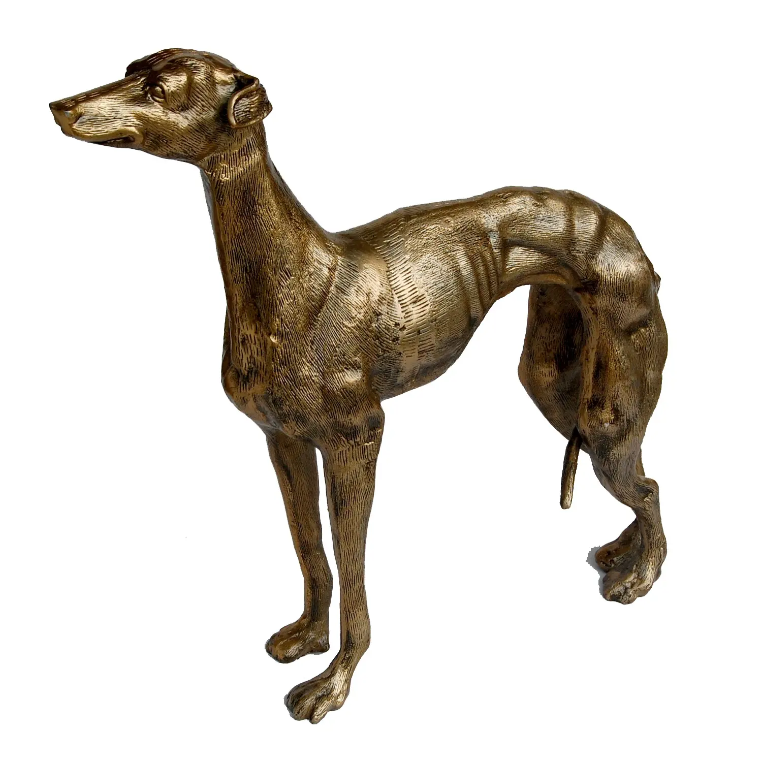 Большая алюминиевая статуя для собак Greyhound с латунной антикварной отделкой