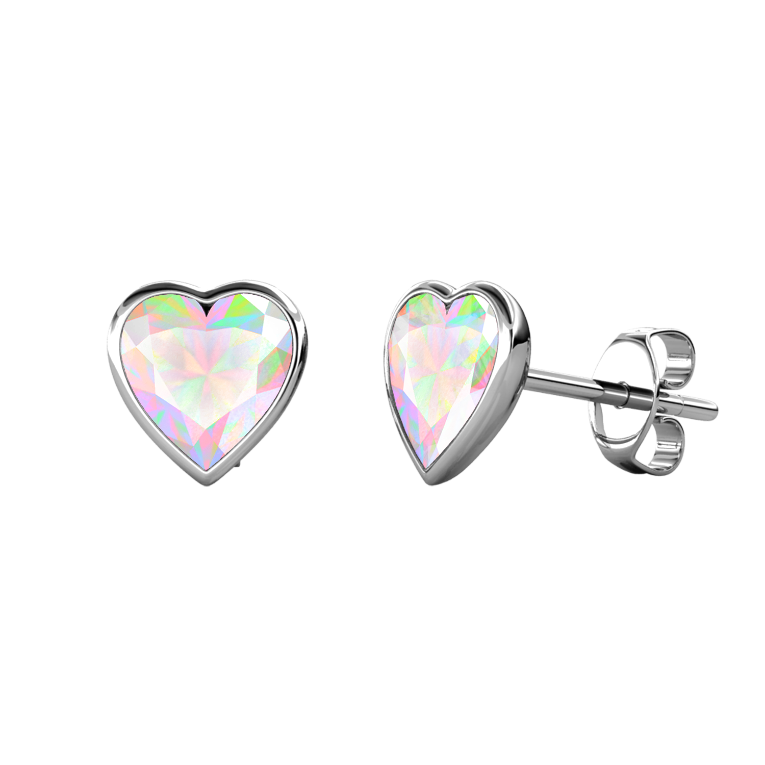 Brass With 18k WG AB Heart Shaped Crystal Stud Earrings