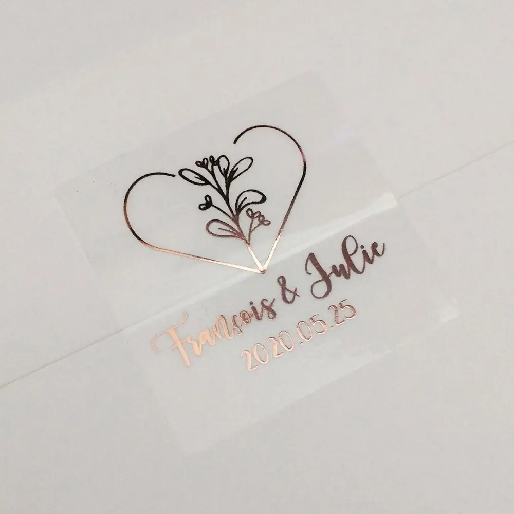 Etichetta adesiva in lamina di oro rosa trasparente trasparente in vinile trasparente con stampa personalizzata all'ingrosso per sigillo busta