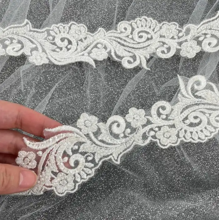 5.8cm embroidery bridal veil lace trims edge beaded