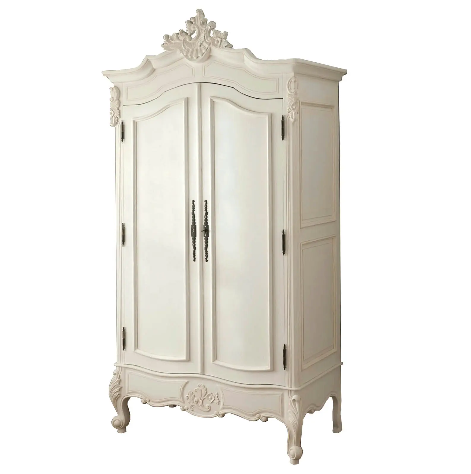 Armario de estilo francés pintado en blanco antiguo, armarios de madera, 2 puertas