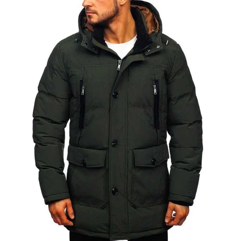 Yeni moda erkekler ceketler fermuar kapşonlu palto elastik kış dış giyim Stand-up yaka uzun ceket kirpi kalınlaşmış uzun ceket