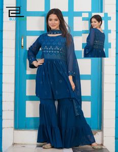 Hint ve Pakistan giyim gharara tasarımları punjabi kız seksi şalvar elbise boyun tasarımları Sarara seksi kadın elbise 2022 hindistan - Product Image 2