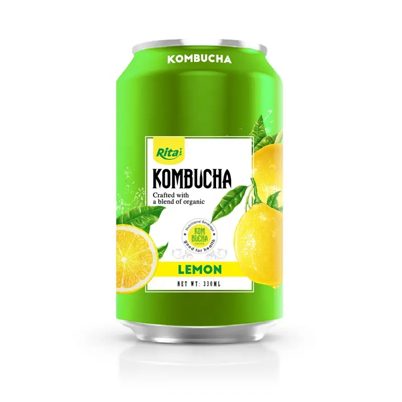 Vietnam Supplier Priotic Fermented 330ml Canned Lemon Flavor Kombucha Tea Drinks Fresh Fruit OEM