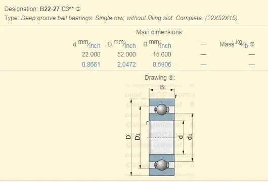 B22-27 C3 Rolamento do alternador do automóvel B22-27 rolamentos de esferas profundos do sulco 22X52X15mm B 22-27