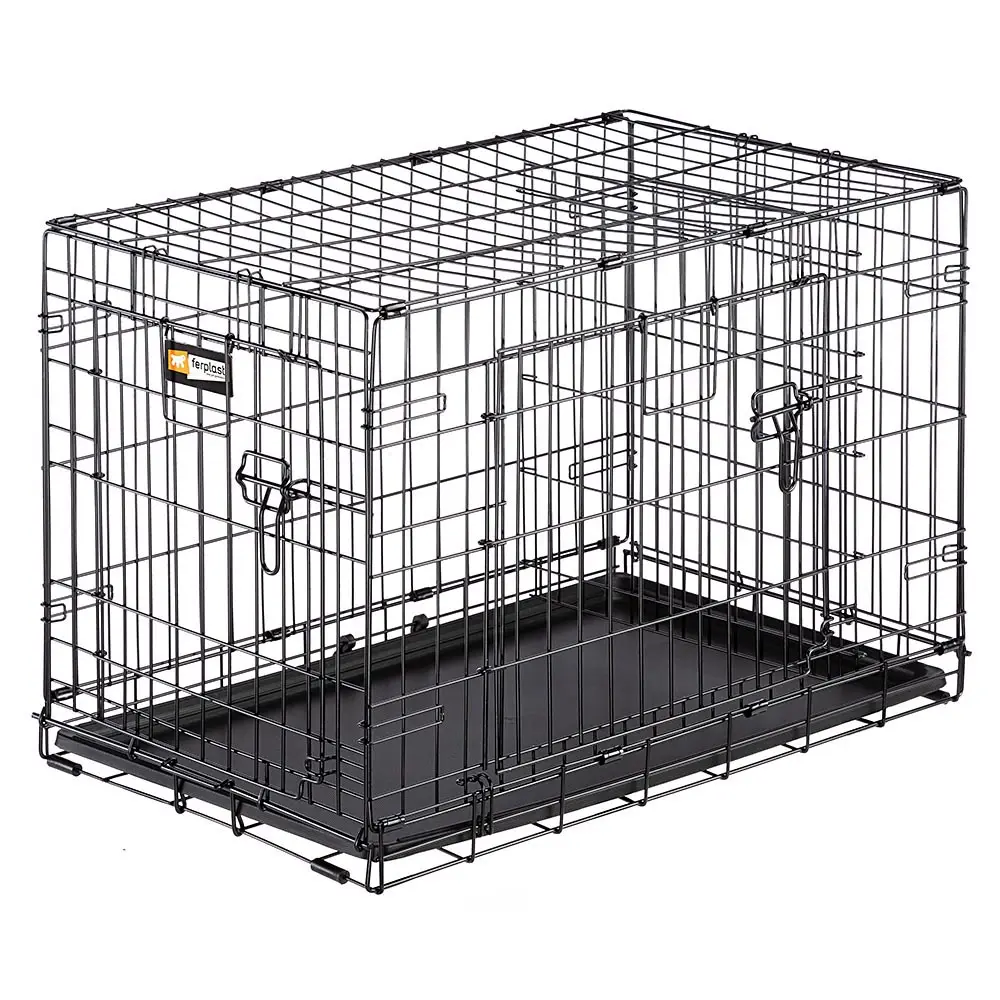 Ферпласт Складная Клетка для собак-INN 75 тренировочная ручка, металлический ящик, разделительная панель входит в комплект, двойная дверь с защитной защелкой, черный