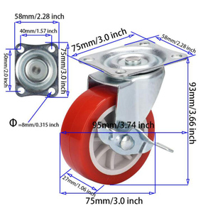 1/1/2/2/5/3 inç küçük döner castor tekerlek pvc tekeri frenli tekerlek - Product Image 3