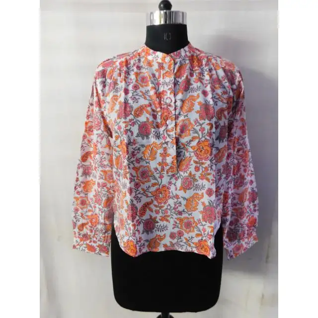 Camisas de manga larga para mujer, blusa femenina de estilo hippie, con estampado floral, estilo indio, hecho a mano