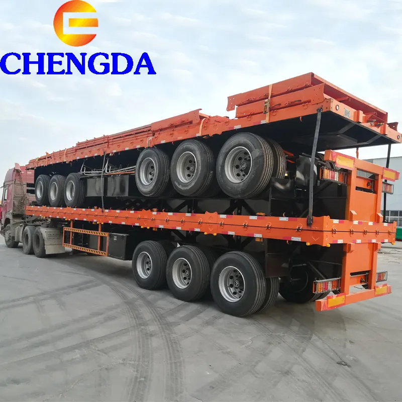 Chengdaブランド配送50トン30トンロートラック20フィートフラットベッド40フィート40フィートコンテナフラットベッドトレーラー販売用