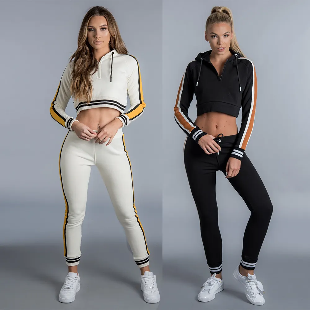 2014 nouvelle mode femmes vêtements de sport recadrée survêtements tenue décontracté Jogging Fitness porter exercice entraînement Slim Fit survêtement dames