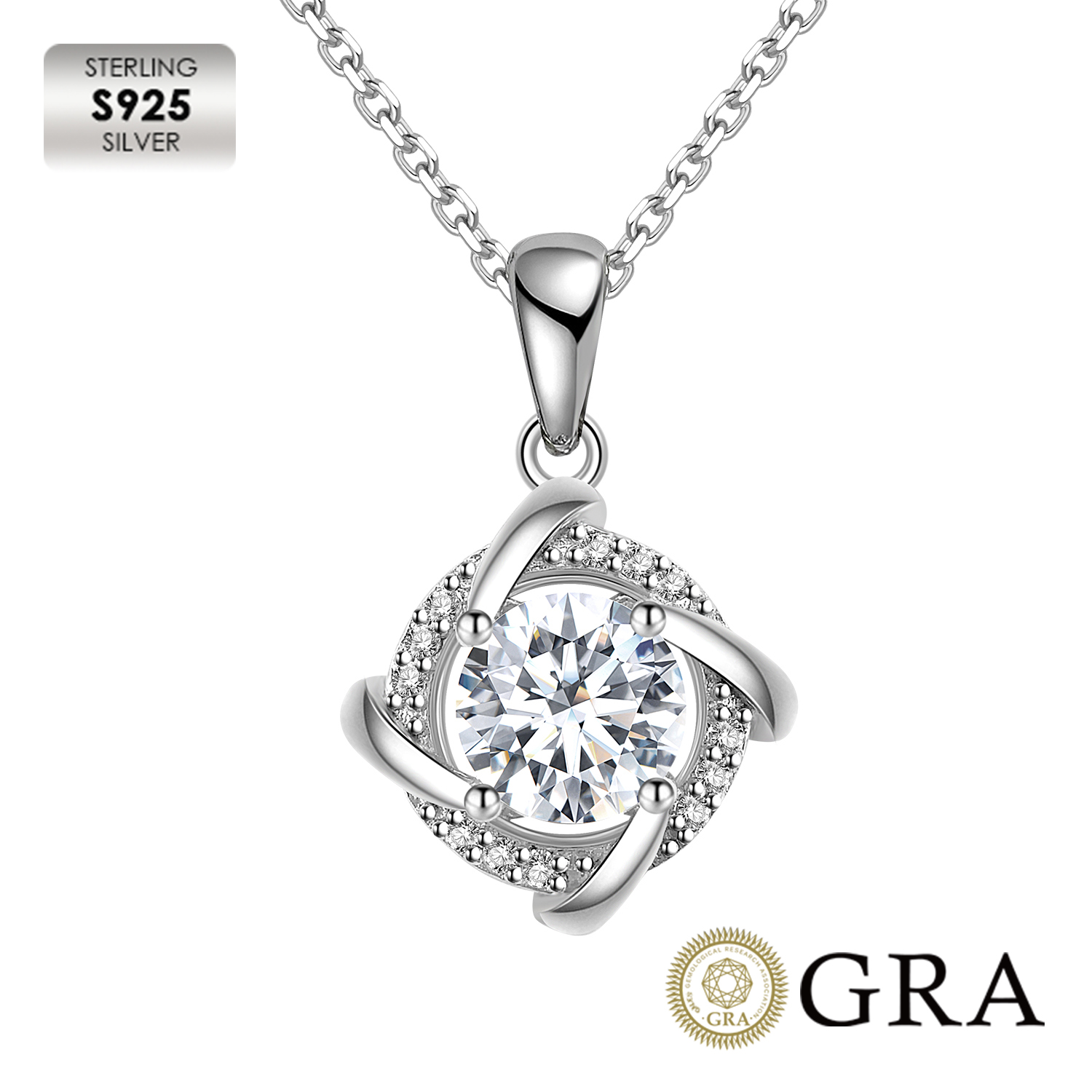 925 Silver with 18K White Gold Plated Luxury Diamond Necklace
