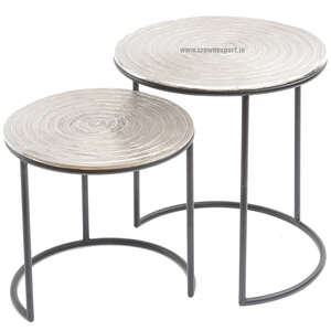 Mesa de centro redonda de anidación, Juego de 2 muebles de diseño moderno, mesa lateral con patas acabadas de cobre brillante para Decoración - Product Image 4