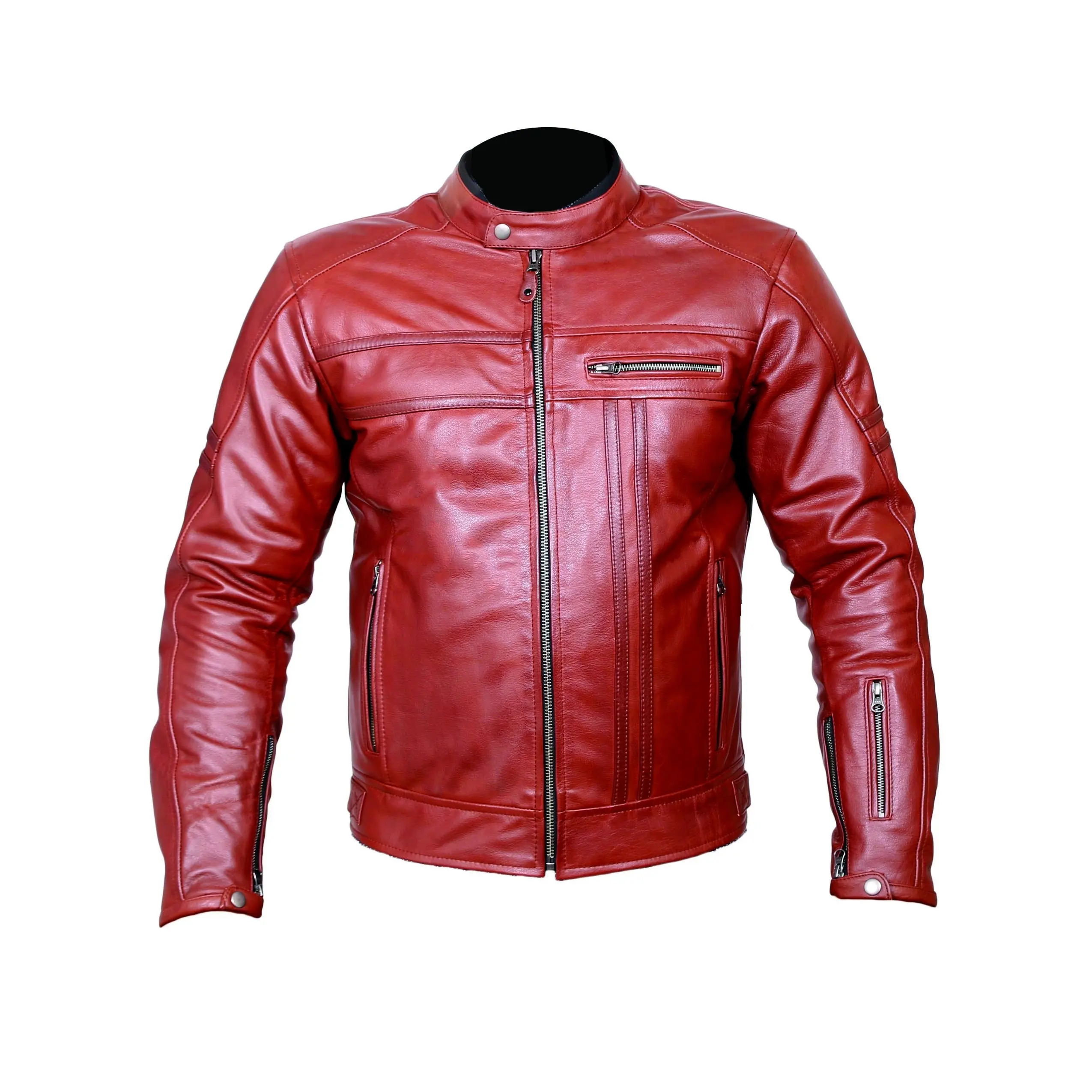 Rote Leder-Jungen-Motorrad-Rennjacke 100 % Original-Rindfell Anilin-Leder für Motorrad- und Motorrad-Kreuzen und Reiten