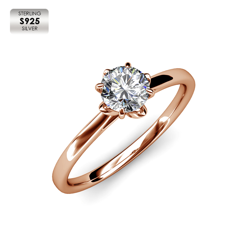 Silver 925 18k Rose Gold Plated Wedding Diamond Ring