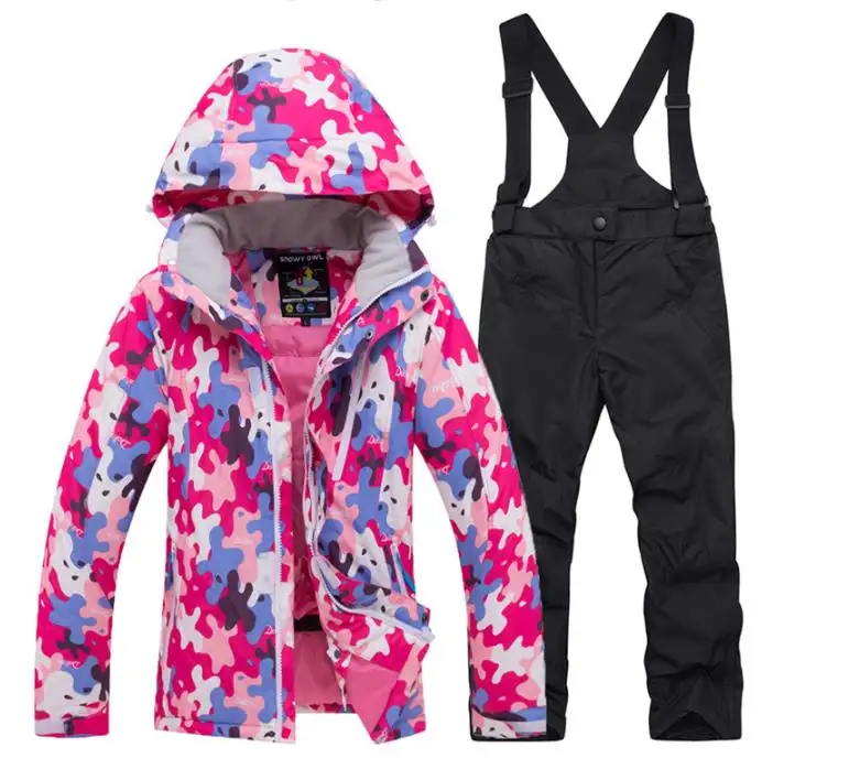 Printing Flowers Ski Suits Children Ski Jacket and Pants Girls Kids Snowboard Jacket and Trousers Kids Snow Clothes Winter Coat