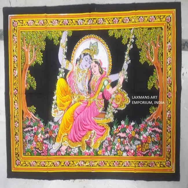 Novo 2024 Popular Art Decor Senhor Krishna Impresso Algodão Lantejoula Parede Hangings/Poster Atacado Da Índia