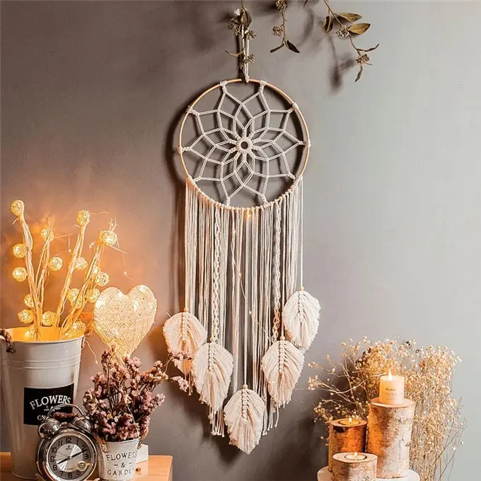 Nuovo Macrame personalizzato lascia appeso a parete macrame piuma macramè foglia W9179