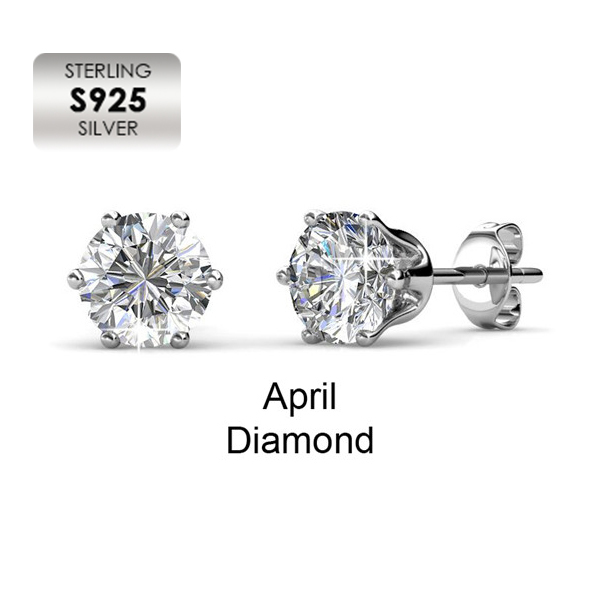 Boucles d'oreilles à tige en diamant S925 - Pierre d'anniversaire - Avril