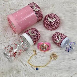 批发定制新设计新生儿产品供应商粉色奶嘴和夹子牛奶水玻璃瓶奶嘴盒婴儿保温瓶 - Product Image 4
