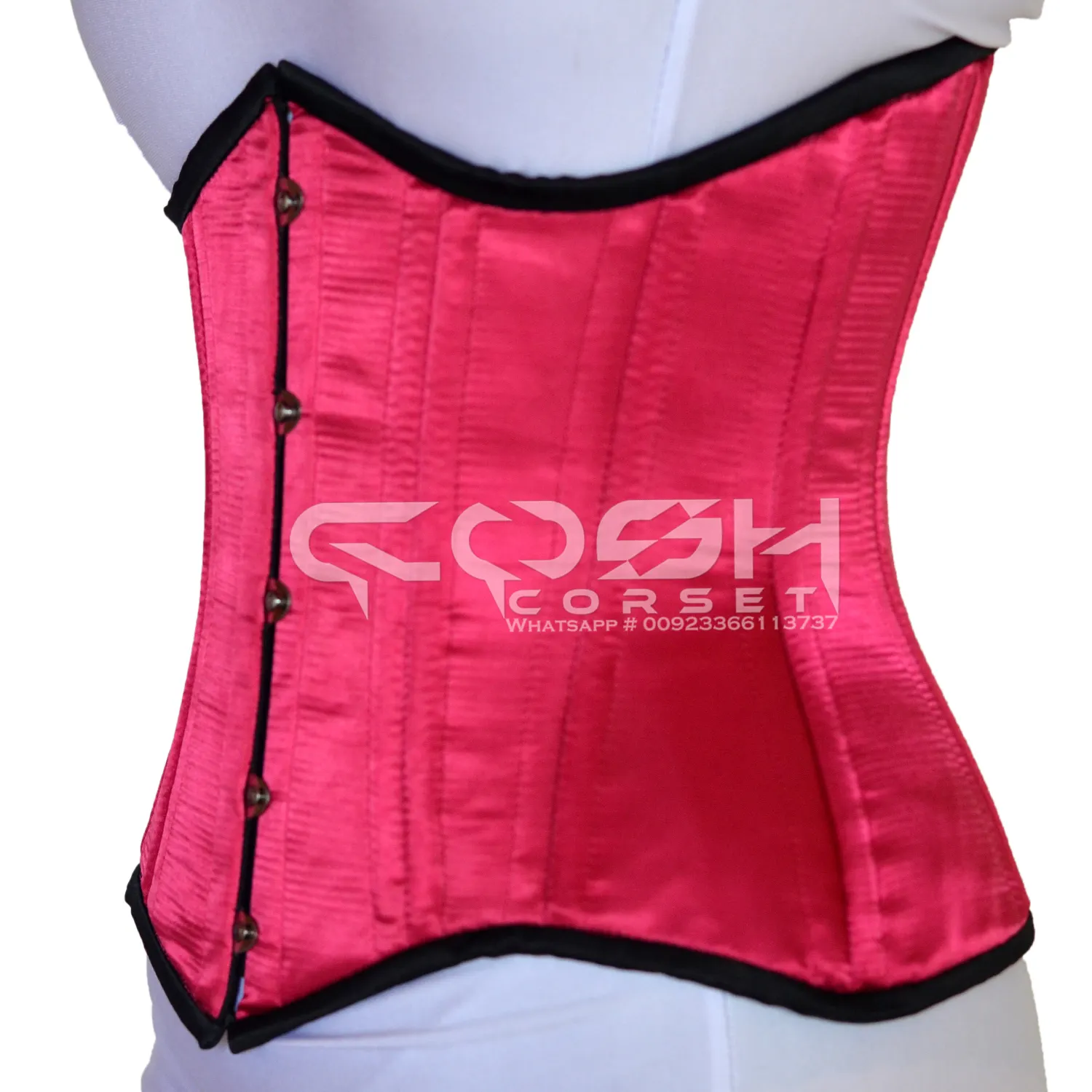 COSH-corsé moldeador de cuerpo y cintura, corsé de satén rosa de alta calidad con adorno de satén negro