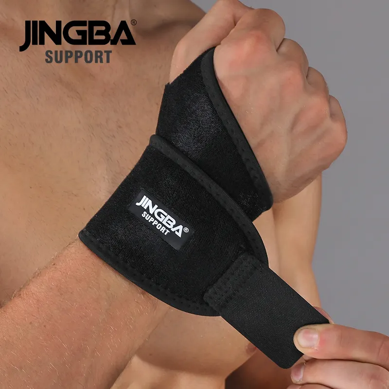 JINGBA toptan özelleştirilmiş Logo ayarlanabilir neopren bileklik tenis koruyucu boks bilek Brace spor el desteği