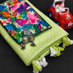 Mesmerising jüt ipek öz chex saree pamuk tussels Gota saten ipek dijital baskılı bluz ve ücretsiz süsler - Product Image 3