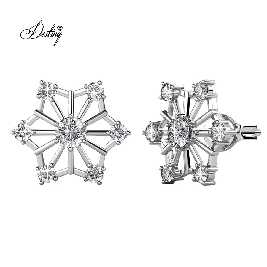 Sterling Silver 925 Premium Austrian Crystal Jewelry Snowflakes Stub Earrings For Women 2019 Christmas Gift Destiny Jewellery