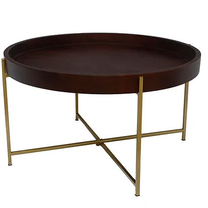 Table basse ronde en bois de style européen et moderne, avec Base en fer, pour salon et salle à manger, produit de qualité supérieure, Durable