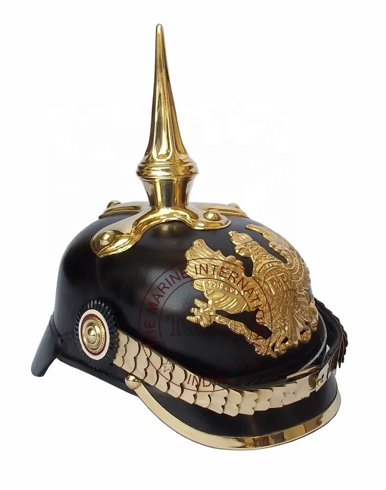 수제 블랙 로마 독일 프로이센 헬멧 제국 독일 프로이센 가죽 Pickelhaube 스파이크 헬멧 성인 남성과 여성을위한