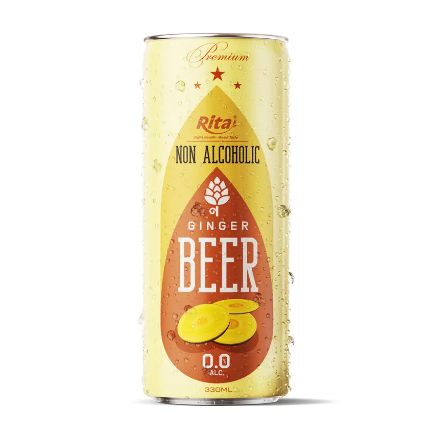 330ml Sabor de gengibre enlatado Cerveja não alcoólica Amostra grátis Sem glúten Ajuda com distúrbios digestivos Bebidas não carbonatadas