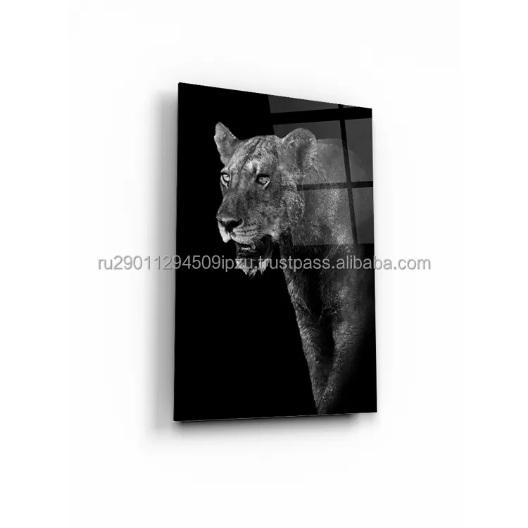 Pintura sobre vidrio "Lioness LM" 40x60, arte LM-02-52-04 con tecnología de impresión UV moderna, recuerdo de boda
