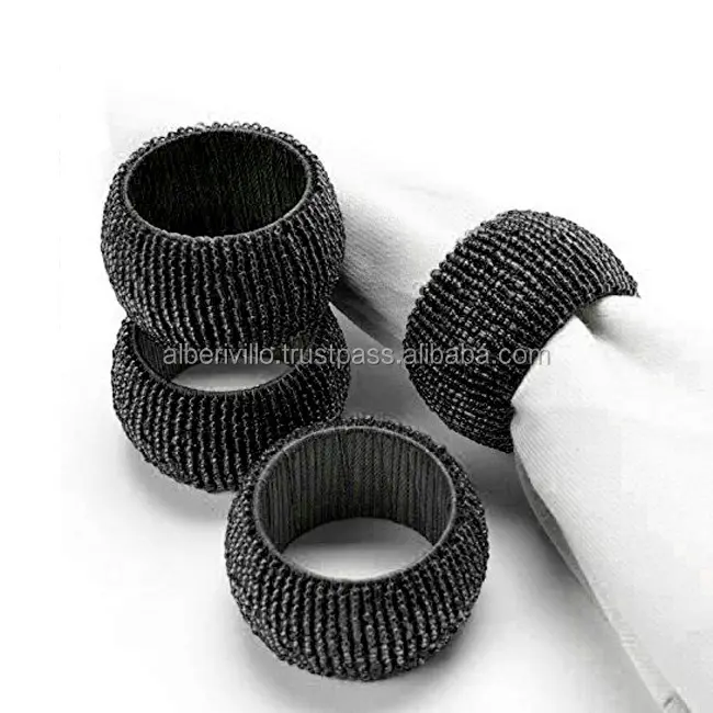 Индийские черные кольца для салфеток ручной работы из бисера круглой формы черные кольца для салфеток ручной работы из бисера