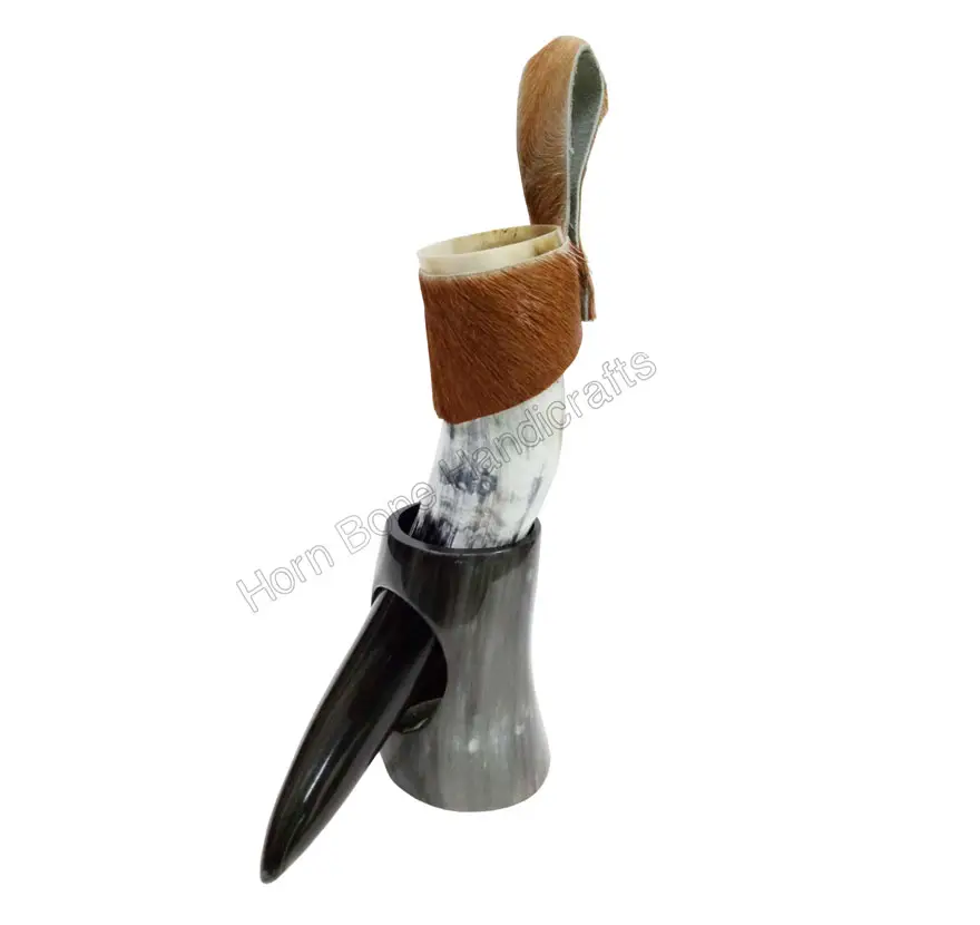 ホーンスタンドとレザーホルダー付きナチュラルバイキングドリンクホーンVIKINGSHIPNORMAN MEDIEVAL BEVERAGE VIKING DRINKING HORN