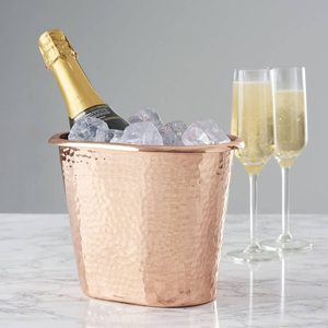 モダンな銅ワインチラーバケット真ちゅう製ハンドルと内側シルバーチルドビールスタンドシャンパンヴィンテージバーウェアアクセサリー