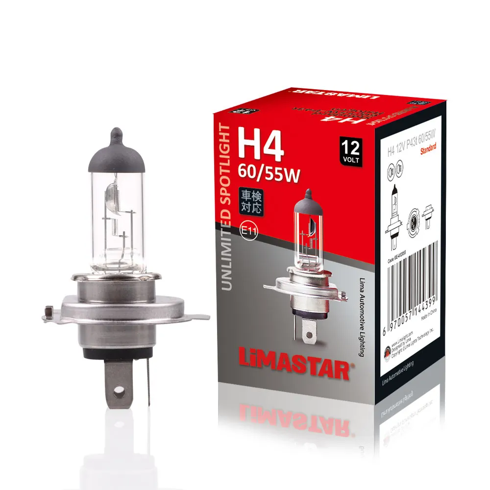 Limastar-bombillas halógenas H4 para sistema de luz de coche, 12V, 60/55W, P43t