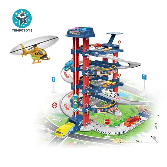 Kouet Mainan Anak, Tempo Toys Listrik Konstruksi Diecast Kendaraan Tempat Parkir Bermain Permainan Slot Mainan Perakitan