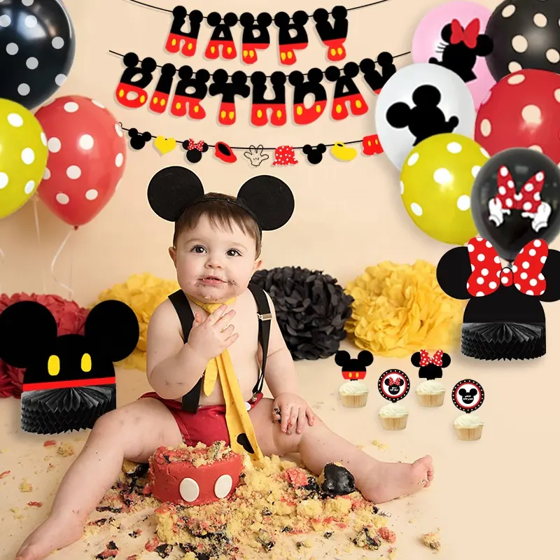 Nicro Maus Thema Party Dekoration Tür Zeichen Foto Wabe Herzstück Banner Ballon Kuchen Topper Kinder Geburtstags feier Lieferungen