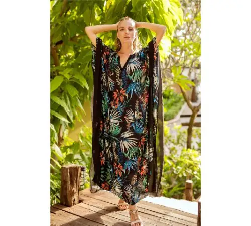 2021 della boemia Stampato Con Scollo A V Del Manicotto Del Batwing Lungo Allentato Vestito Da Estate per Le Donne Abbigliamento Plus Size Beach Cover Up Marocchino Caftano